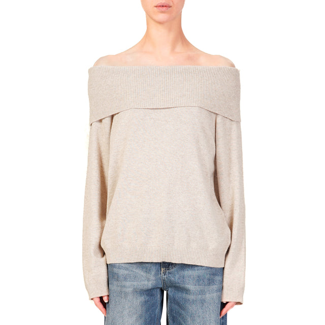 Haveone-Maglia collo shiffer misto cashmere - beige melange