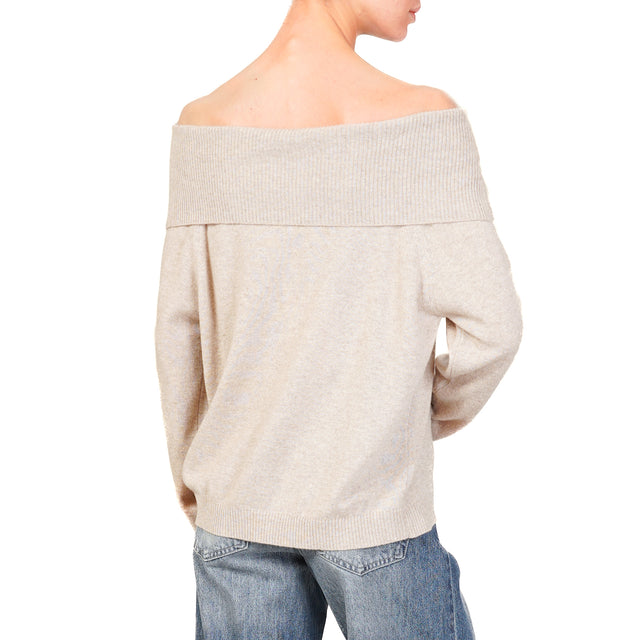 Haveone-Maglia collo shiffer misto cashmere - beige melange