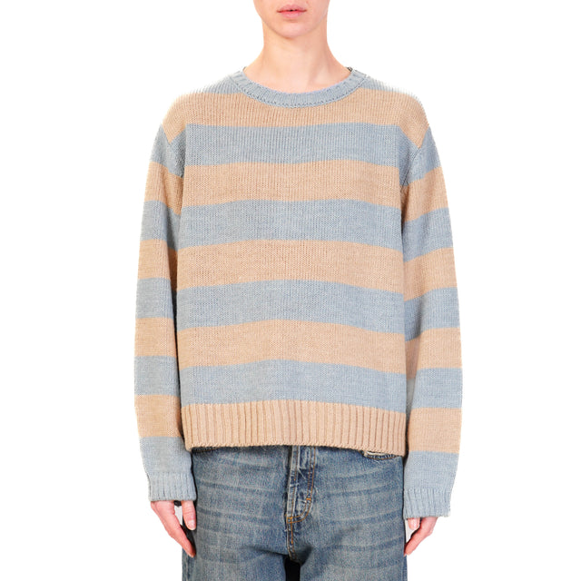 Haveone-Maglia a righe misto alpaca - beige/azzurro