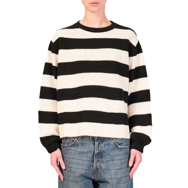 Haveone-Alpaca Blend Striped Sweater - Butter/Black