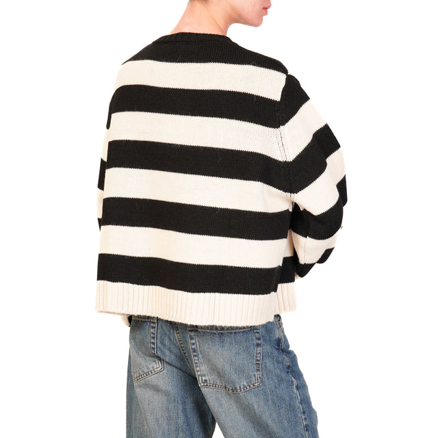 Haveone-Alpaca Blend Striped Sweater - Butter/Black