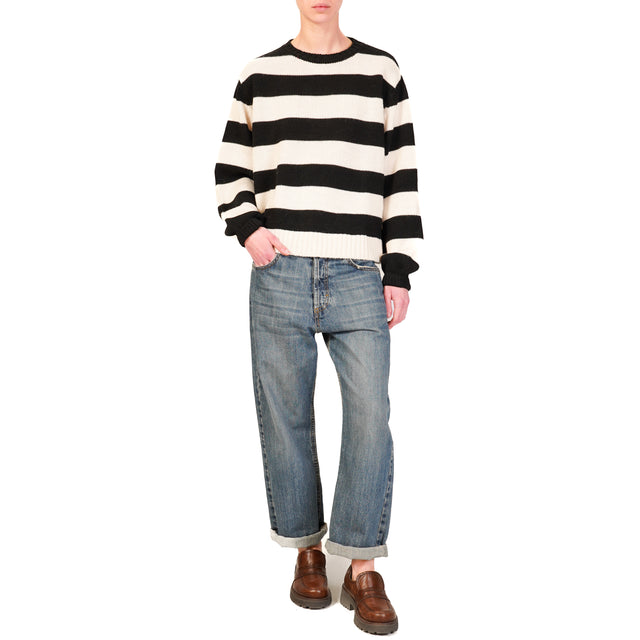 Haveone-Alpaca Blend Striped Sweater - Butter/Black