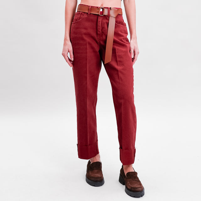 Haveone-MANDY cotton drill stone wash trousers - Bordeaux