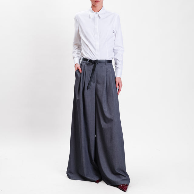 Haveone-Pantalone palazzo con cintura - grigio