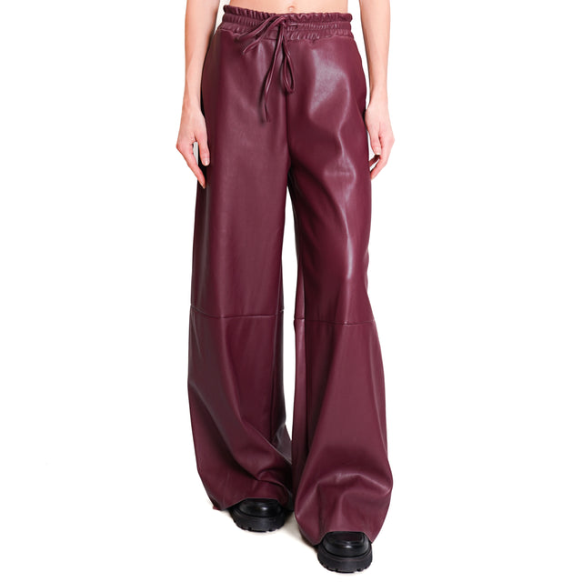 Haveone-Faux Leather Drawstring Trousers - Bordeaux