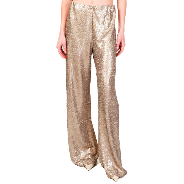 Haveone-Sequin Pants with Elastic Waist - Gold