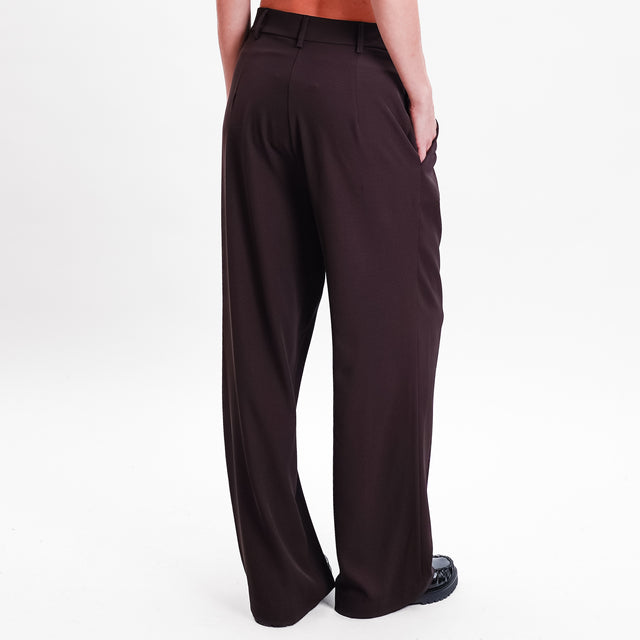 Haveone-Pantalone palazzo tessuto fluido - moro