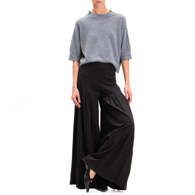 Haveone-Pantalone wide leg con pieghe - nero