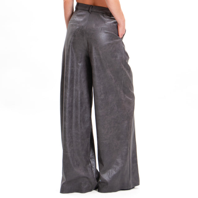 Haveone-Pantalone similpelle wide leg con pinces - antracite