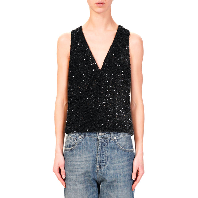 Haveone-Top paillettes scollo a v - nero