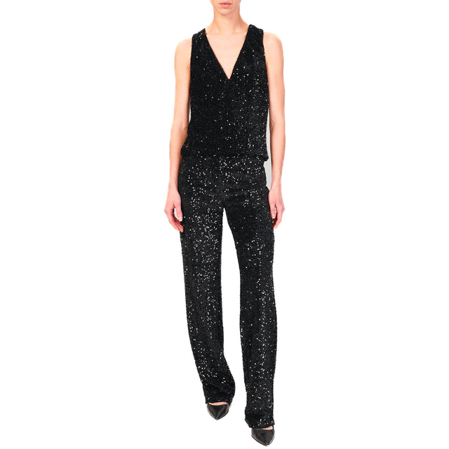 Haveone-Top paillettes scollo a v - nero