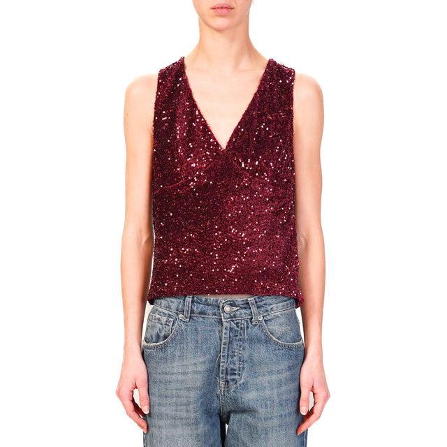 Haveone-Top paillettes scollo a v - vino