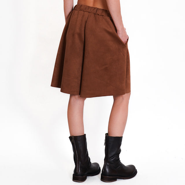 Haveone-Bermuda suede effect elastic waist - tobacco