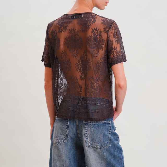 Haveone-Blusa mezza manica in pizzo - cioccolato