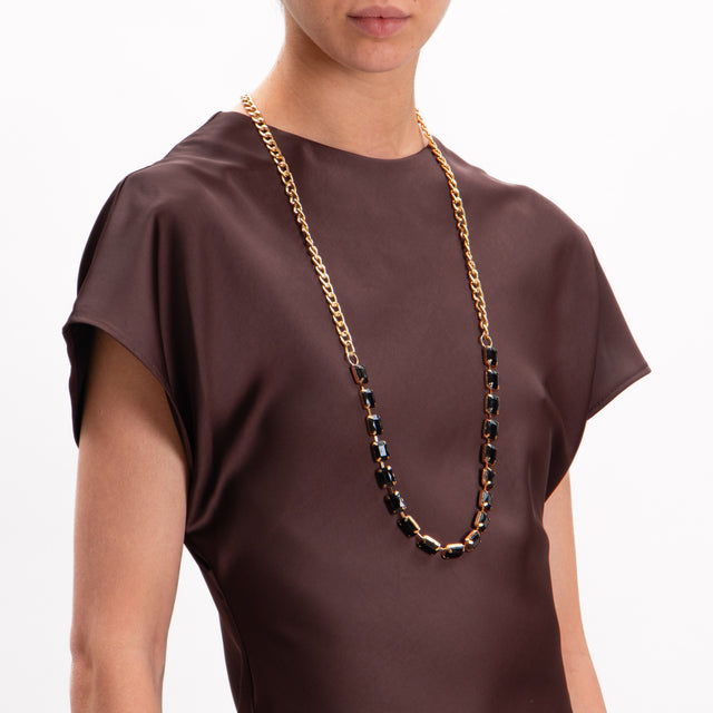 Imperial-Abito satin con collana zip laterale - ebano