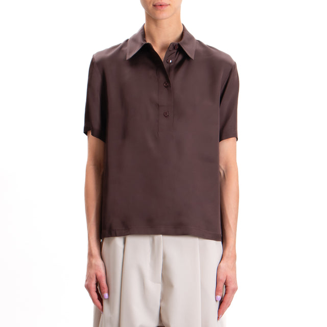 Imperial-Satin Shirt Half Sleeve - Chocolate