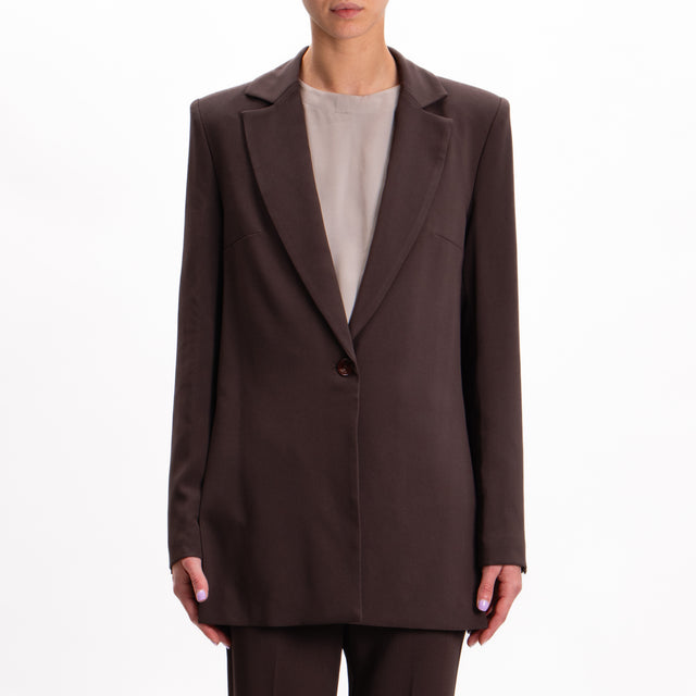 Imperial-Crêpe Jacket with Shoulder Straps and Side Slits - Chocolate