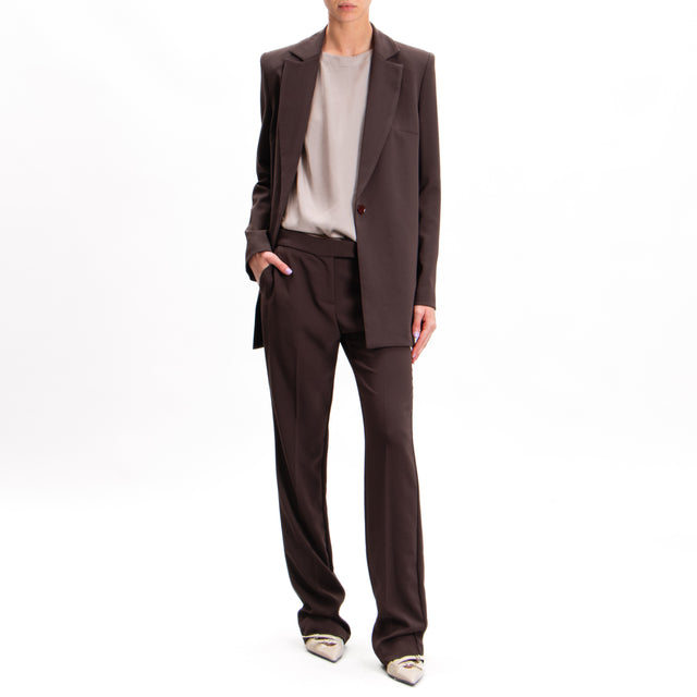 Imperial-Crêpe Jacket with Shoulder Straps and Side Slits - Chocolate