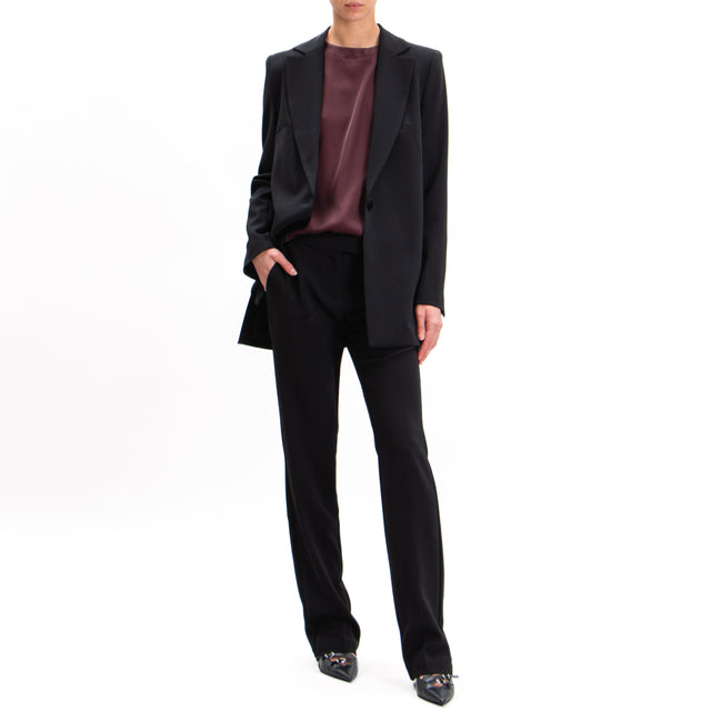 Imperial-Crêpe Jacket with Shoulder Straps and Side Slits - Black