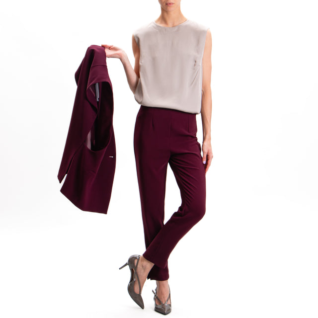 Imperial-Pantalone crêpe elasticizzato con spacchi - vino