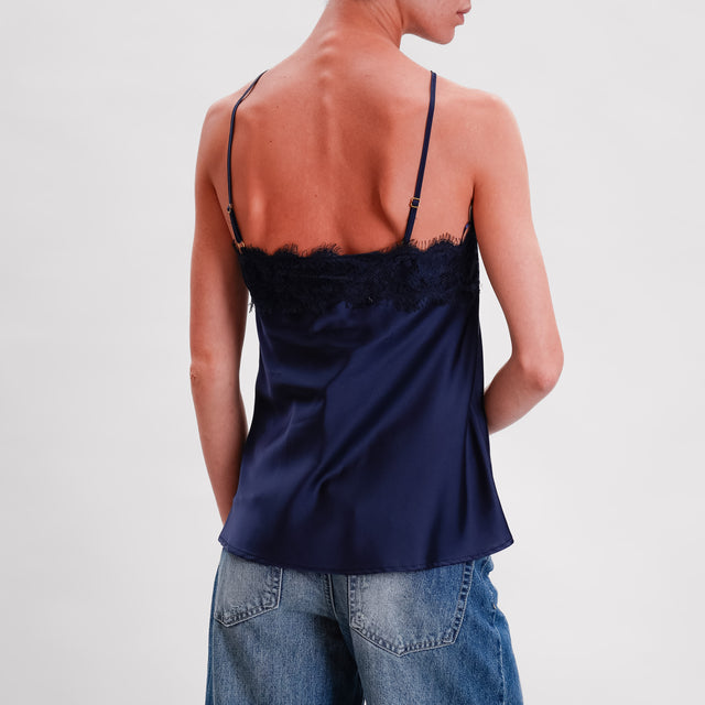 Imperial-Top satin con merletto - blu