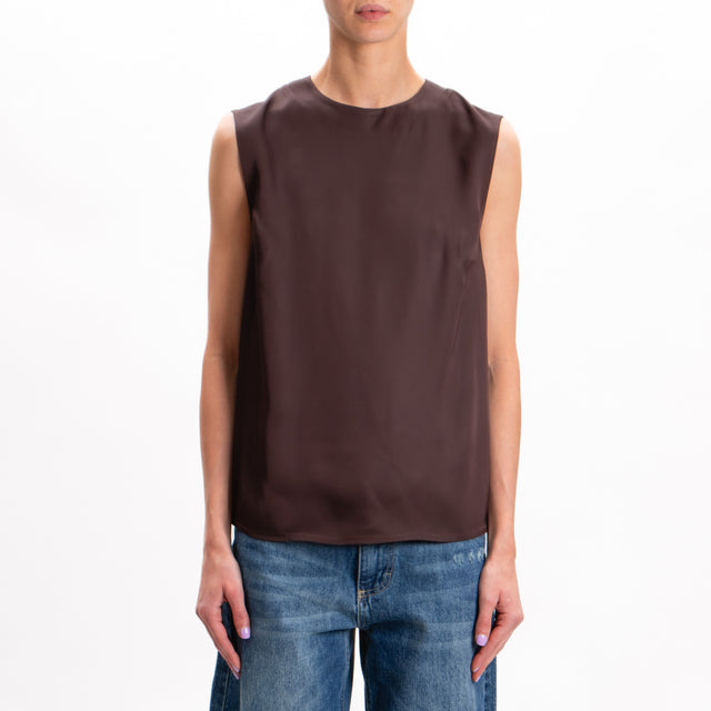 Imperial-Blusa satin smanicata - cioccolato