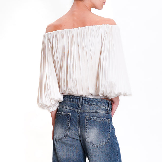 Imperial-Pleated Shiffer Collar Blouse - Champagne