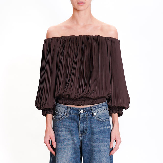 Imperial-Blusa collo shiffer plissé - cioccolato