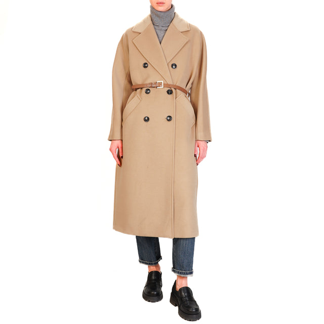 Imperial-Cappotto doppiopetto con cintura - beige