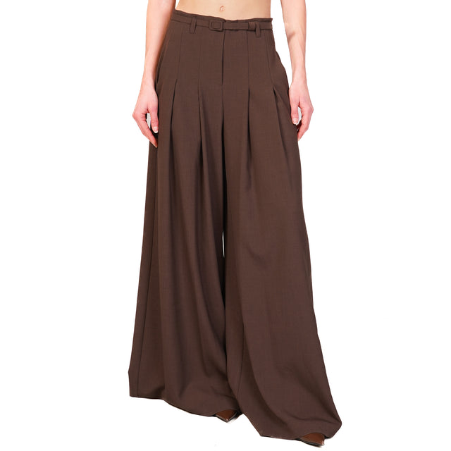 Imperial-Pantalone wide leg pinces con cintura - moro