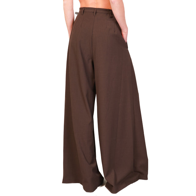 Imperial-Pantalone wide leg pinces con cintura - moro