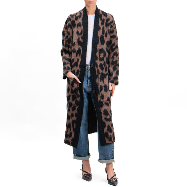 Kontatto- Long spotted mohair cardigan - black/coffee