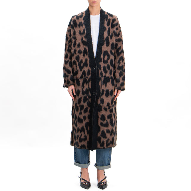 Kontatto- Long spotted mohair cardigan - black/coffee