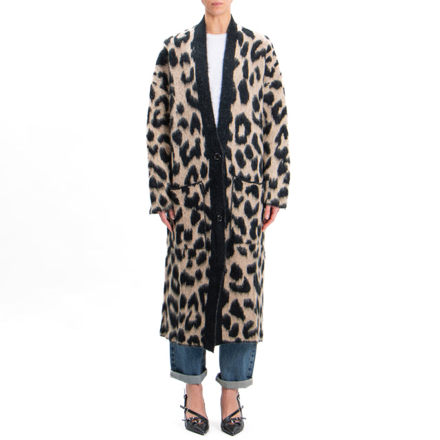 Kontatto- Long spotted mohair cardigan - black/mou