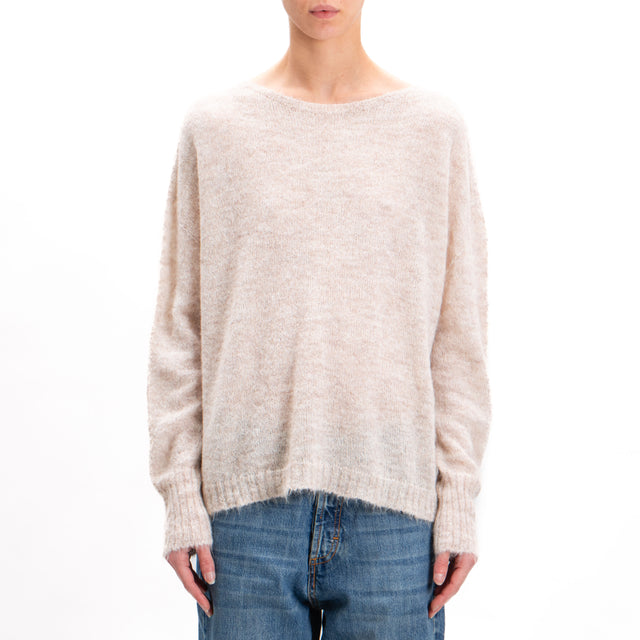 Kontatto-Alpaca Blend Crewneck Box Sweater - Beige