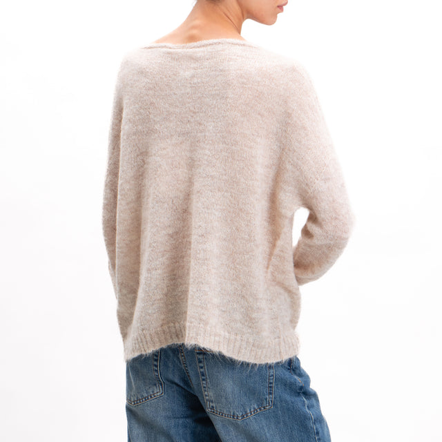 Kontatto-Alpaca Blend Crewneck Box Sweater - Beige