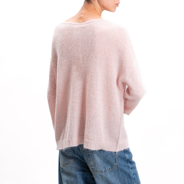 Kontatto-Alpaca Mixed Box Crewneck Sweater - Pink