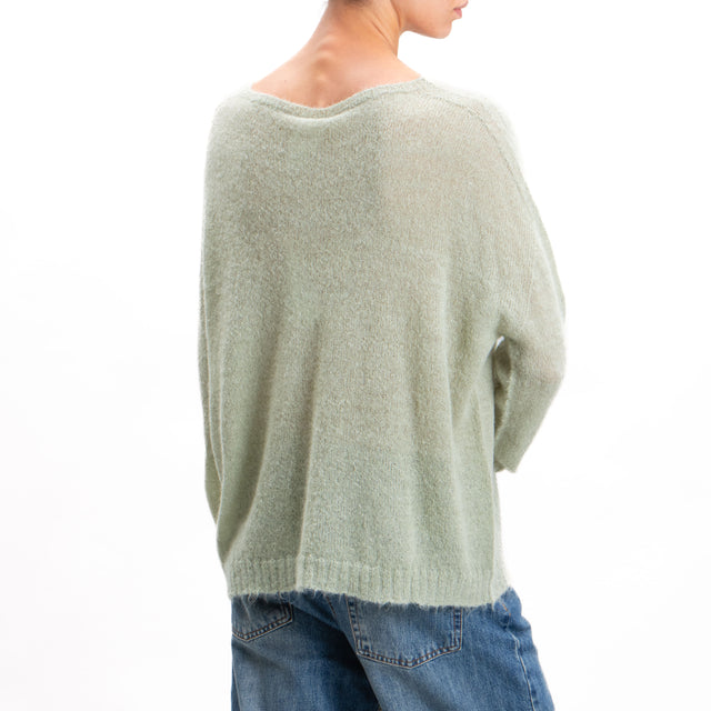 Kontatto-Alpaca mixed box crewneck sweater - sage