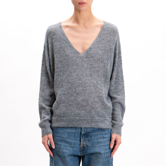 Kontatto-Alpaca Blend Box V-Neck Sweater - Anthracite