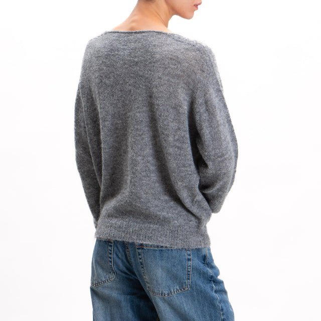 Kontatto-Alpaca Blend Box V-Neck Sweater - Anthracite