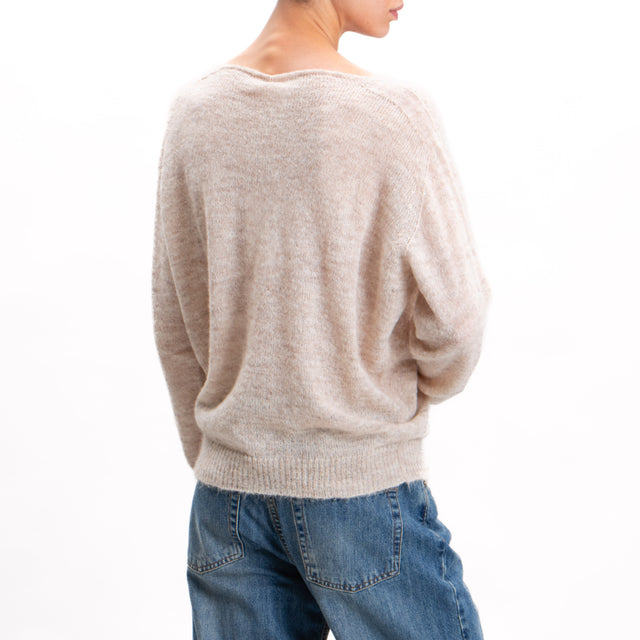 Kontatto-Alpaca Blend Box V-Neck Sweater - Beige