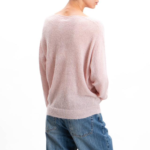 Kontatto-Alpaca Blend Box V-Neck Sweater - Pink