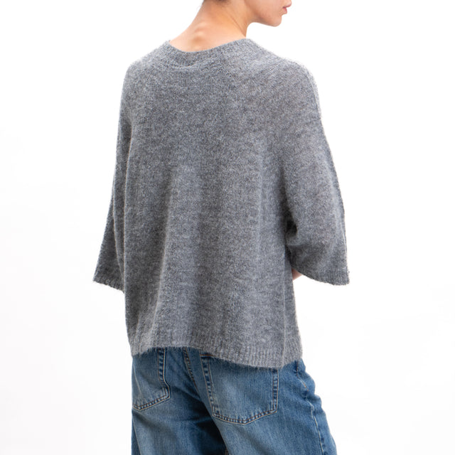 Kontatto-Alpaca Blend 3/4 Sleeve Sweater - Anthracite