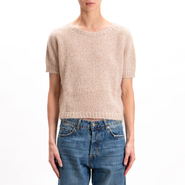 Kontatto-Mohair half sleeve sweater with sequins - beige