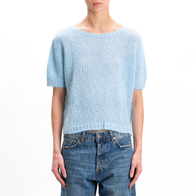 Kontatto-Mohair half sleeve sweater with sequins - sky