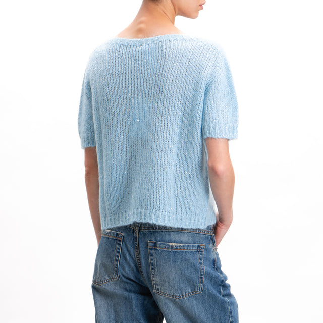 Kontatto-Mohair half sleeve sweater with sequins - sky