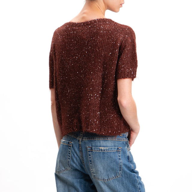 Kontatto-Mohair half sleeve sweater with sequins - chocolate