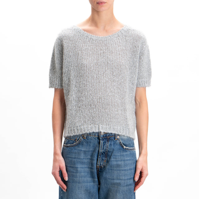 Kontatto-Maglia mohair mezza manica con paillettes - grigio chiaro