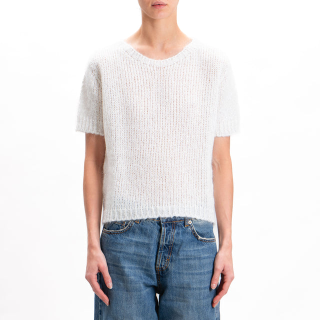 Kontatto-Maglia mohair mezza manica con paillettes - offwhite