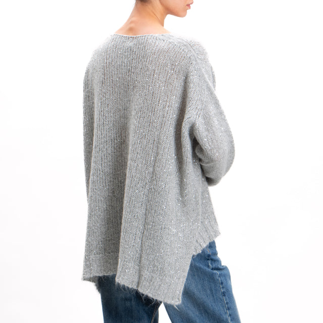 Kontatto-V-Neck Mohair Sweater with Sequins - Light Grey